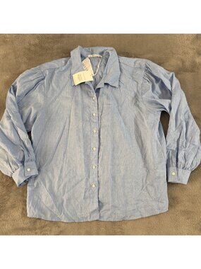 LA Relaxed Blue Cotton Blouson Sleeve Button Up Shirt XL Womens Sustainable USA